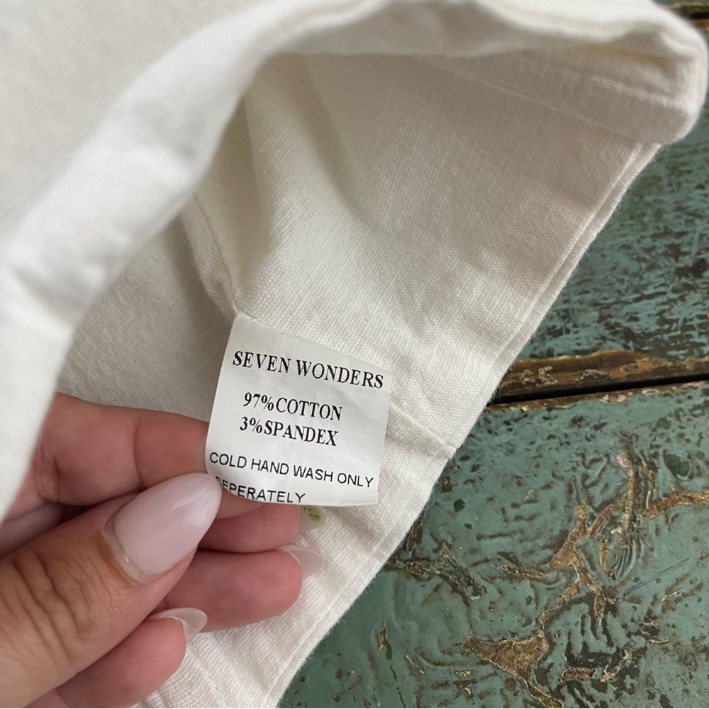 SEVEN Wonders Ivory Puff Sleeve Off Shoulder Cotton Tie Corset Crop Top Sz S - Picture 15 of 16